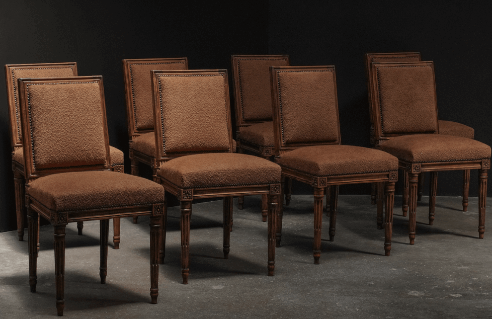 Louis XVI Dining Chairs in Alpaca, Set of 12