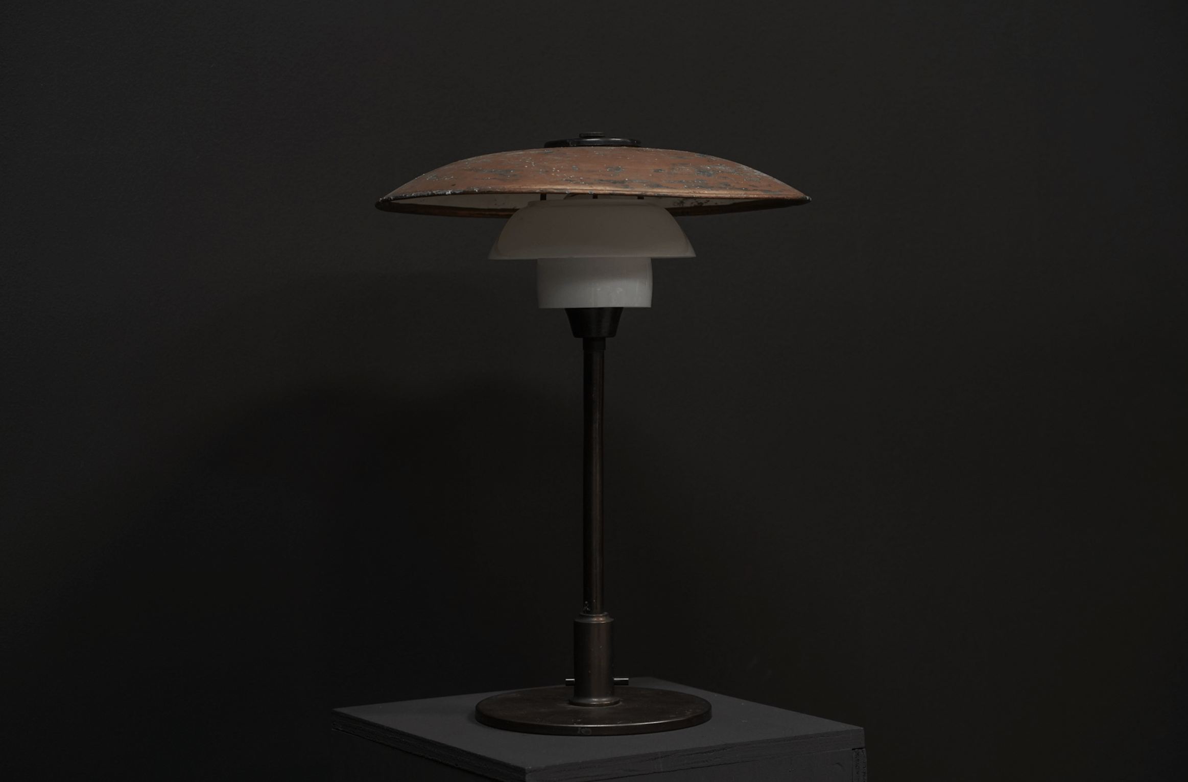 Poul Henningsen 3/2 Opal Glass and Copper Table Lamp
