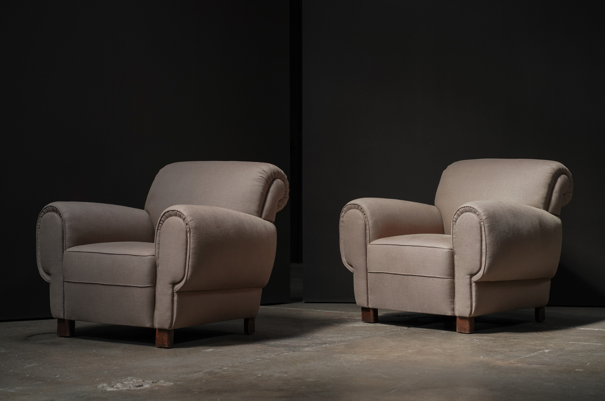 Pair of Deco Lounge Chairs with Pleated Arm Panel