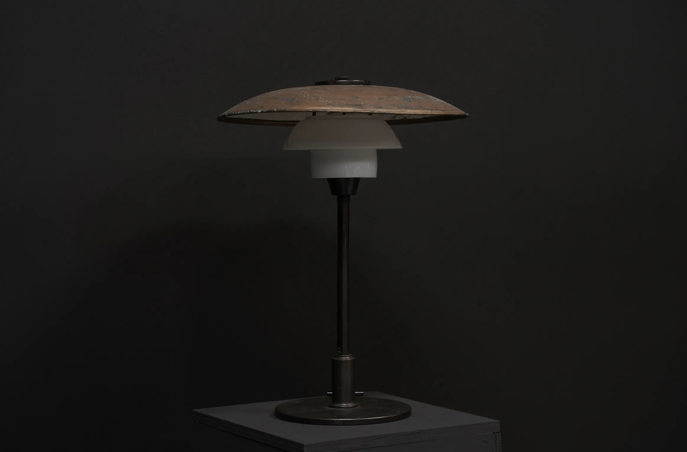 Poul Henningsen 3/2 Opal Glass and Copper Table Lamp