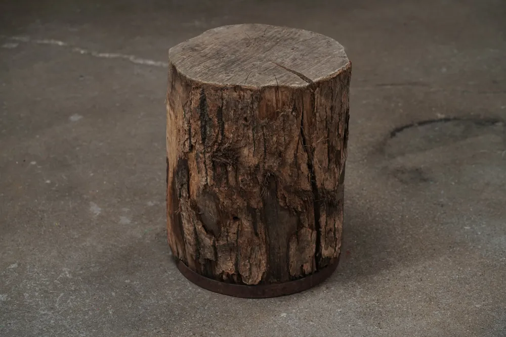 Stump Table with Metal Trim