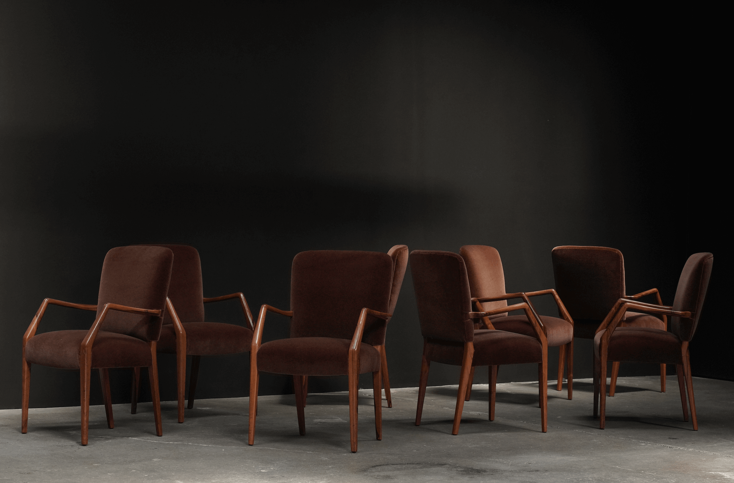 Rosewood Armchairs in Mohair, Set of 8