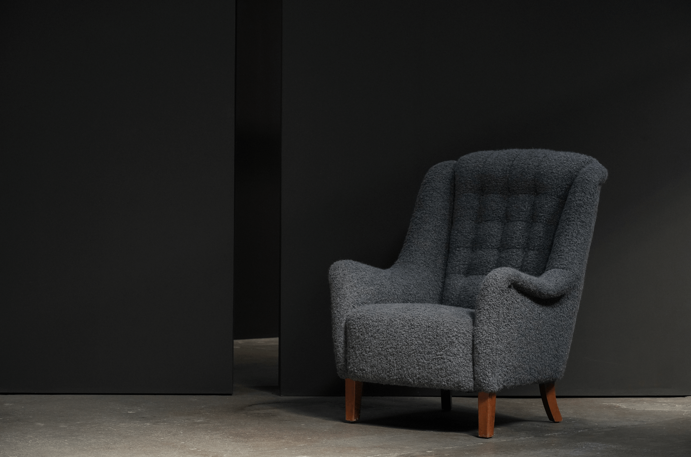 Tufted Easy Chair, Blue Alpaca