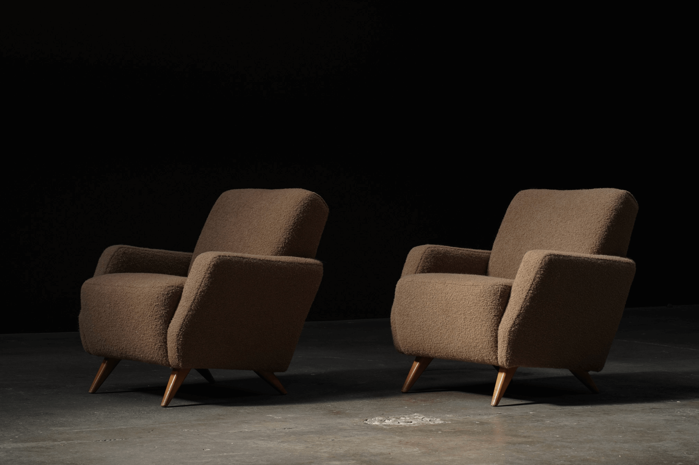 Pair of Easy Lounge Chairs, in Alpaca Boucle