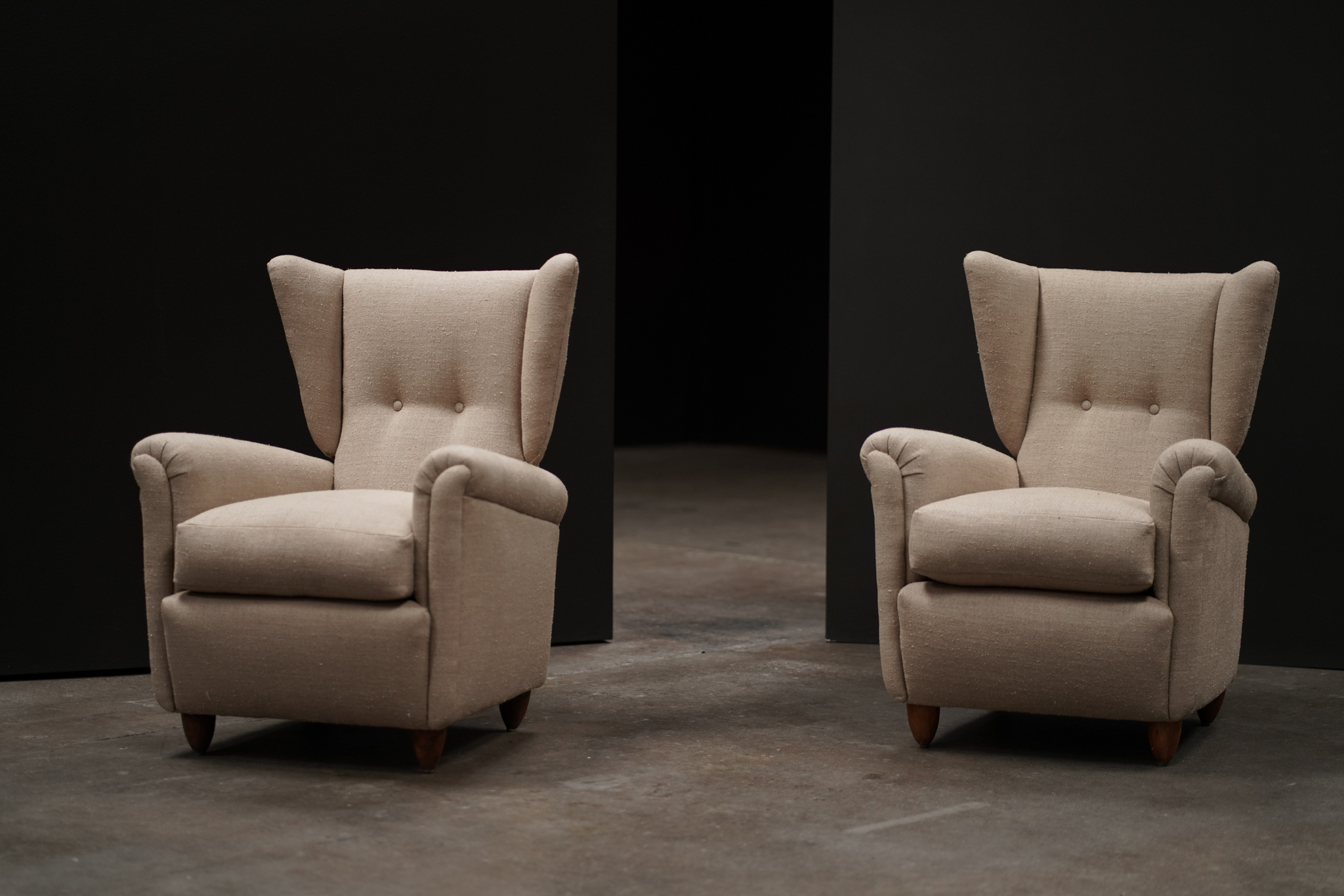 Pair of Italian Wing Chairs, Linen
