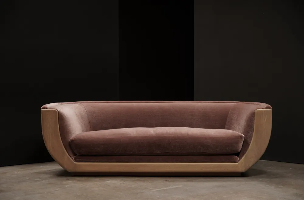 Nido Sofa, in Ebi Mohair, Oak finish by Studio Vushyan