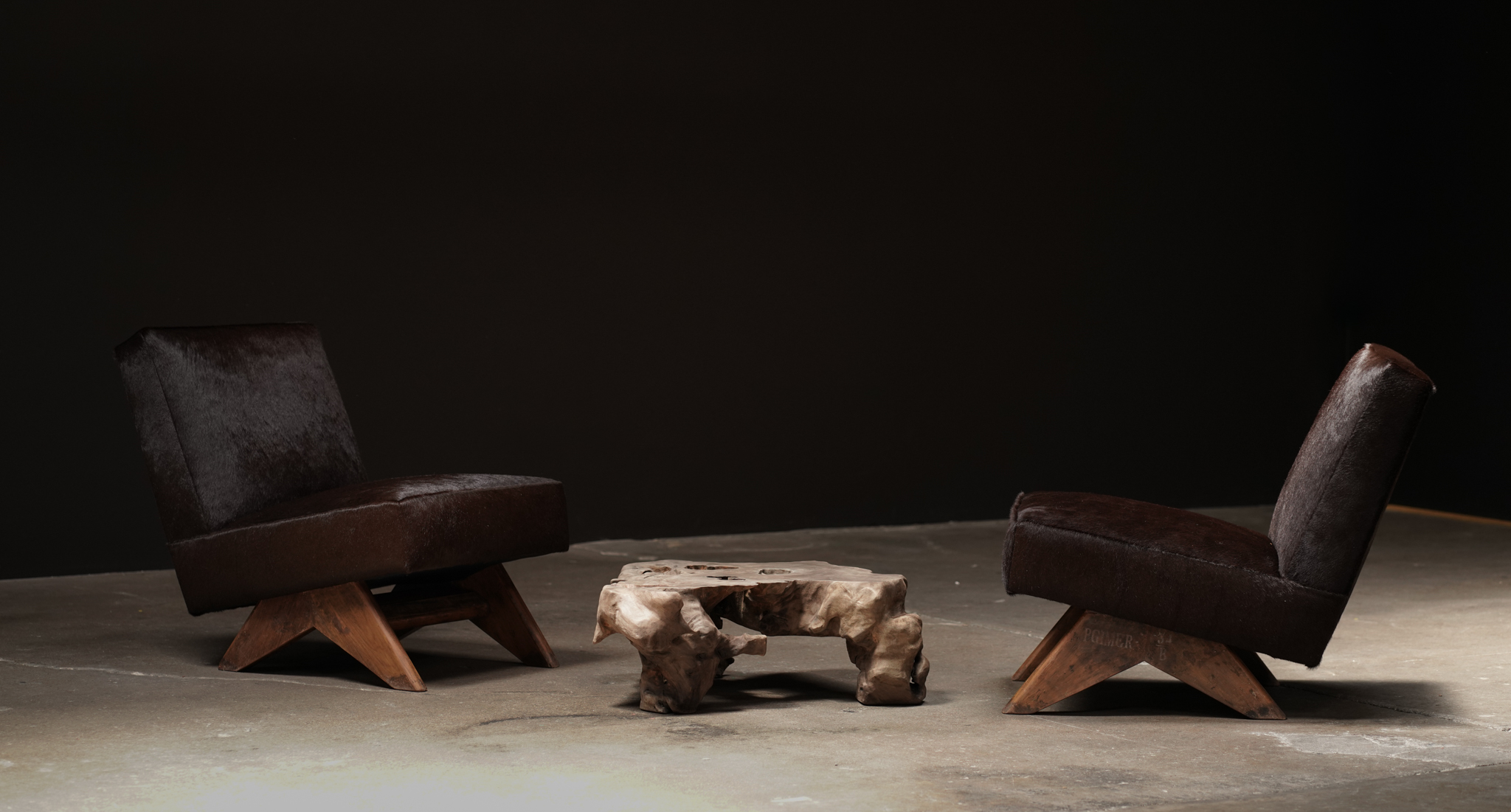 Pierre Jeanneret Fireside Chairs, Brown - Pair