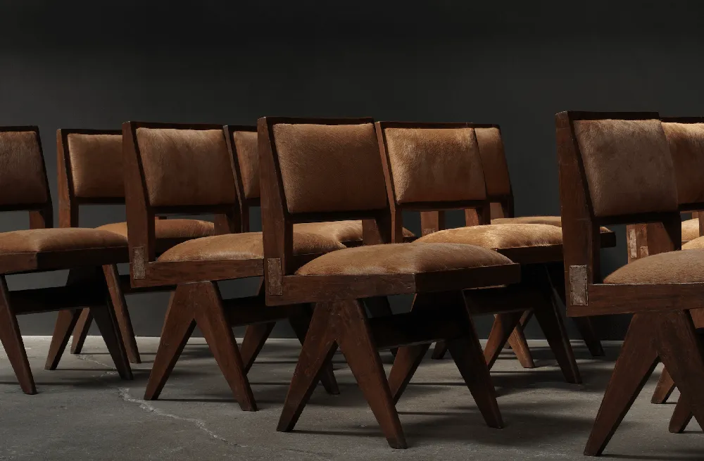 Pierre Jeanneret Dining Chairs with Metal Detail