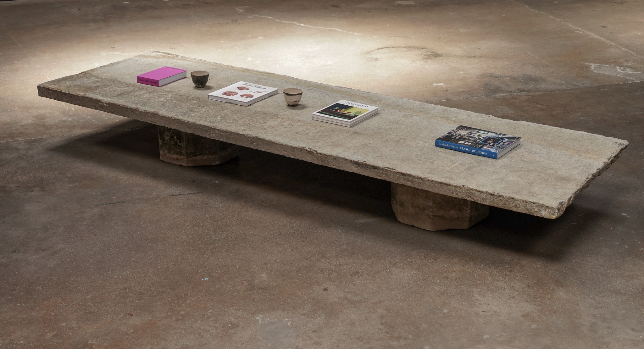 Stone Coffee Table with Faceted Stone Bases
