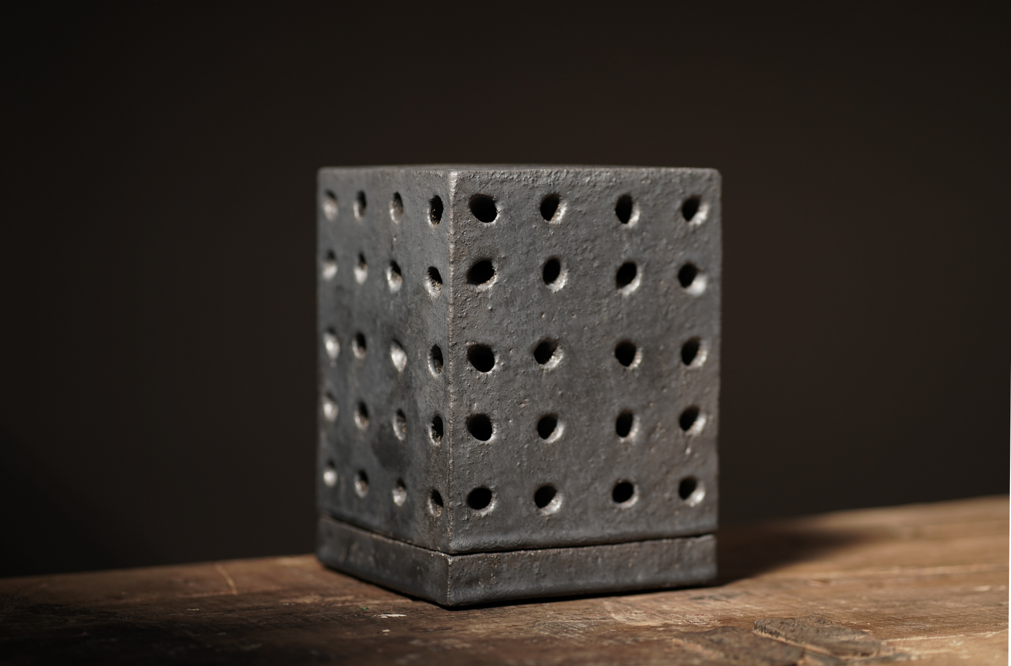 Small Perforated Ceramic Lamp, Charcoal