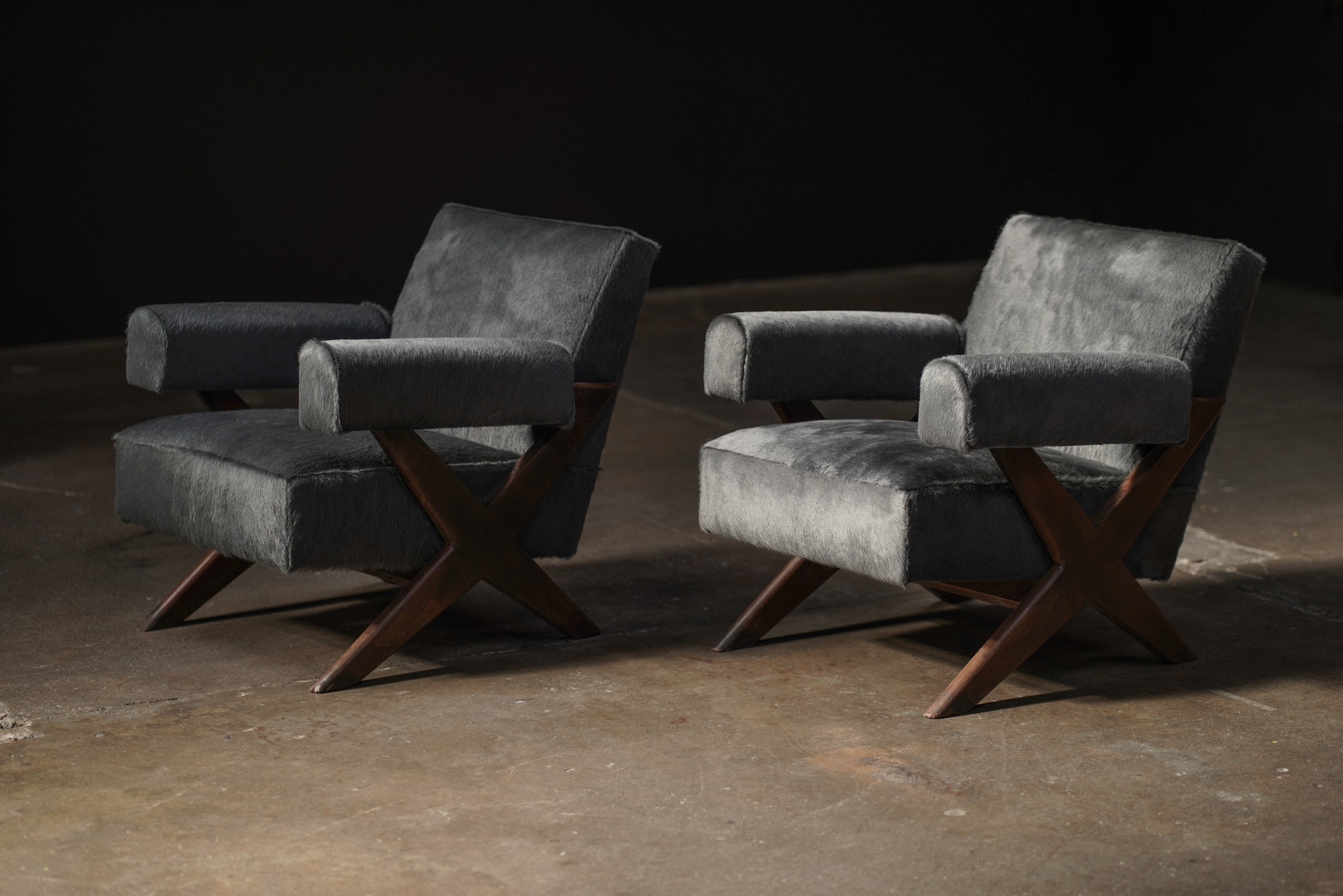 Pierre Jeanneret Double X Armchair, Hair Hide