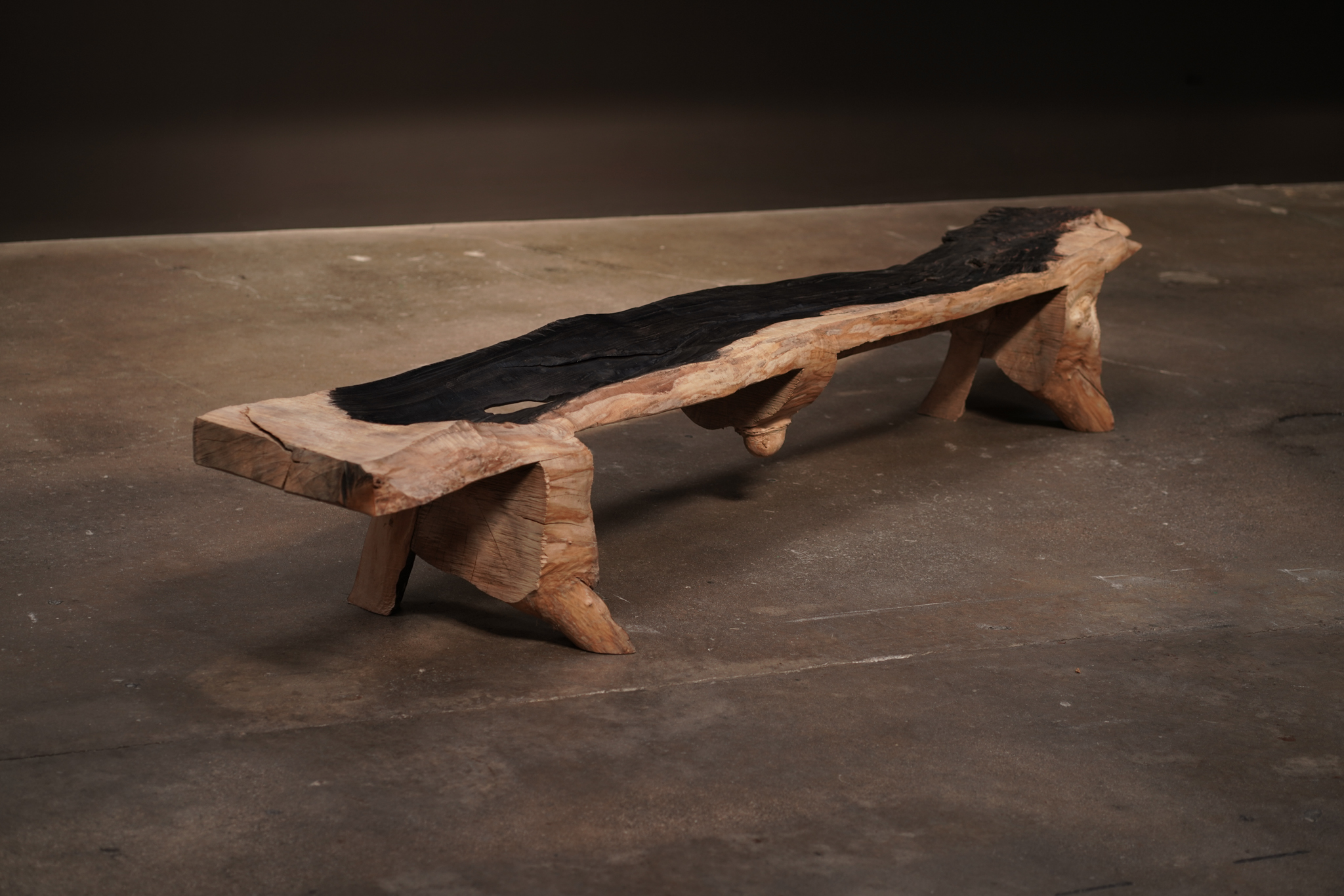 Black & Natural Wood Bench