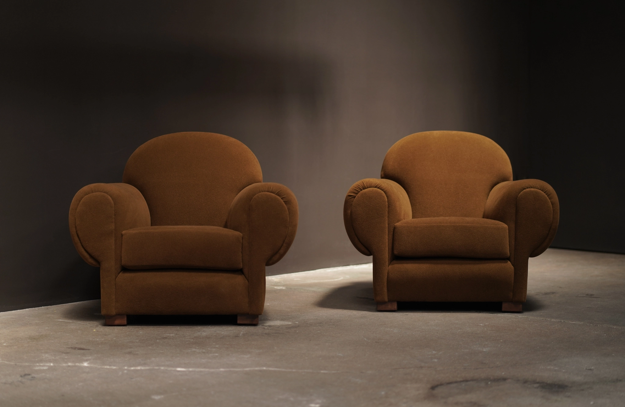 Pair Lounge Chairs, Wool Moleskin