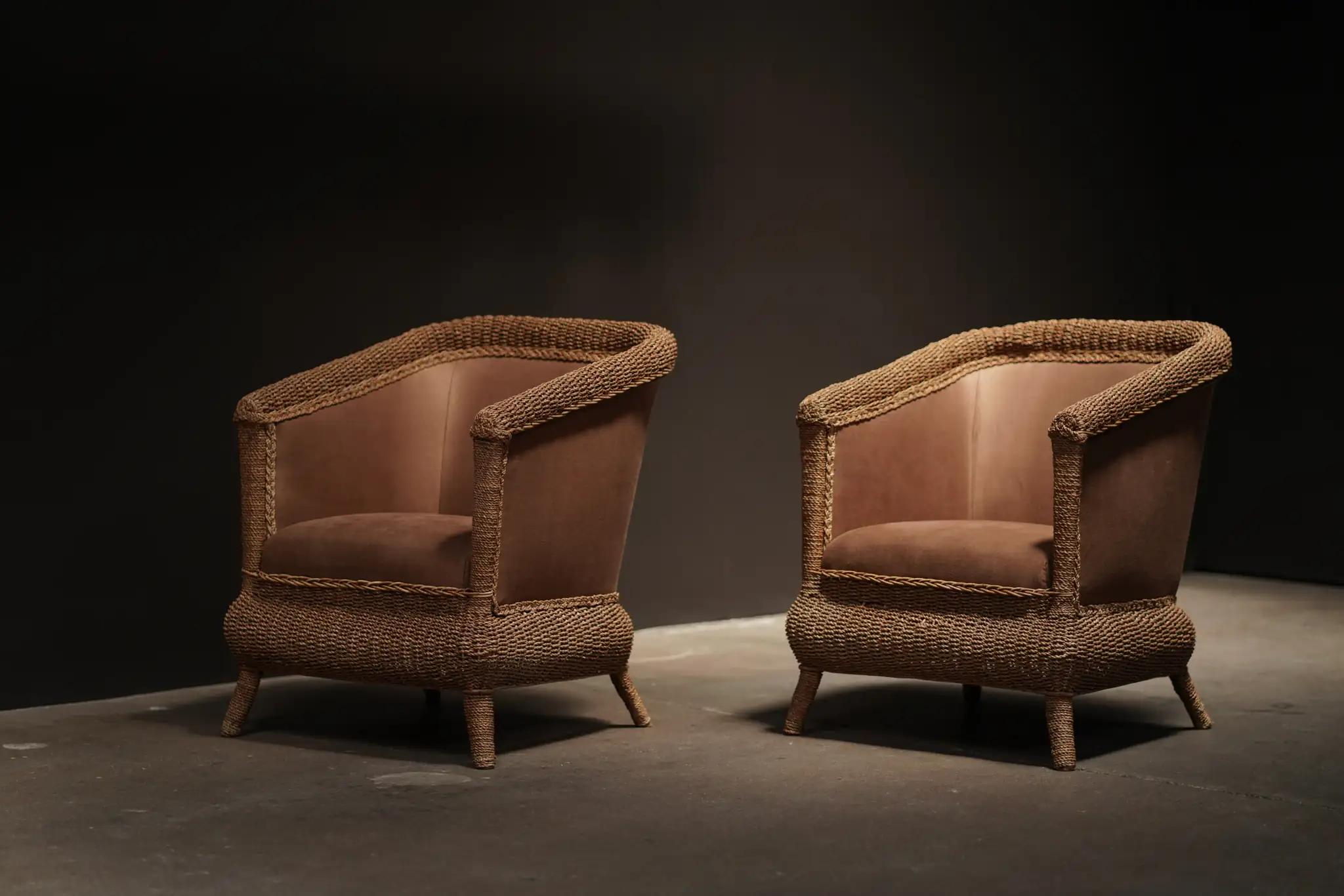 Pair Wicker Lounge Chairs