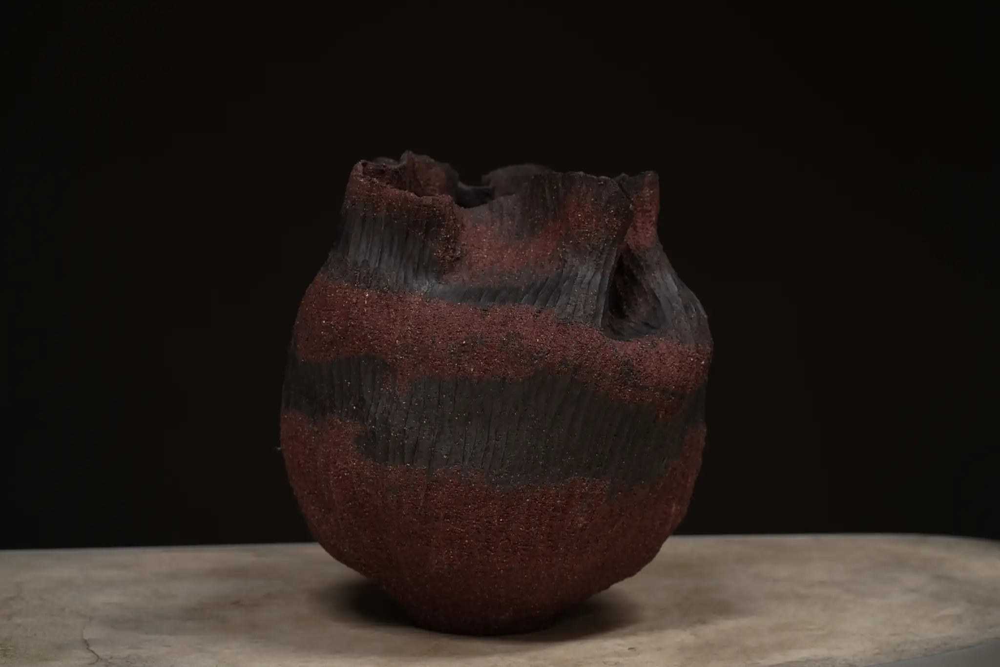 Stripe Clay Vase, Brick & Black